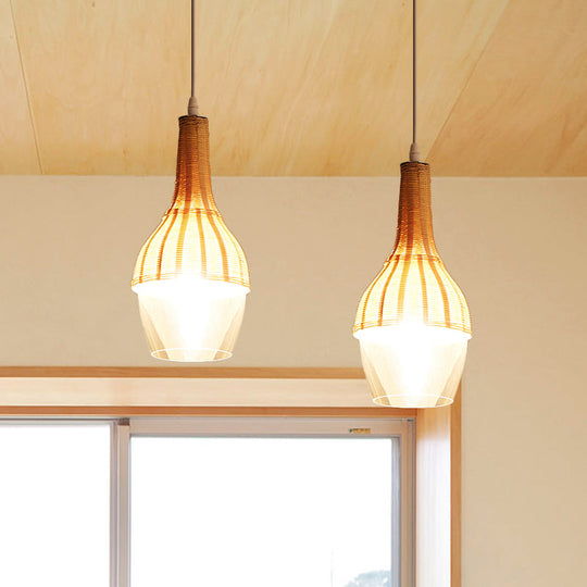 Modern Bamboo Pendant Light Fixture - Wood Design for Dining Room