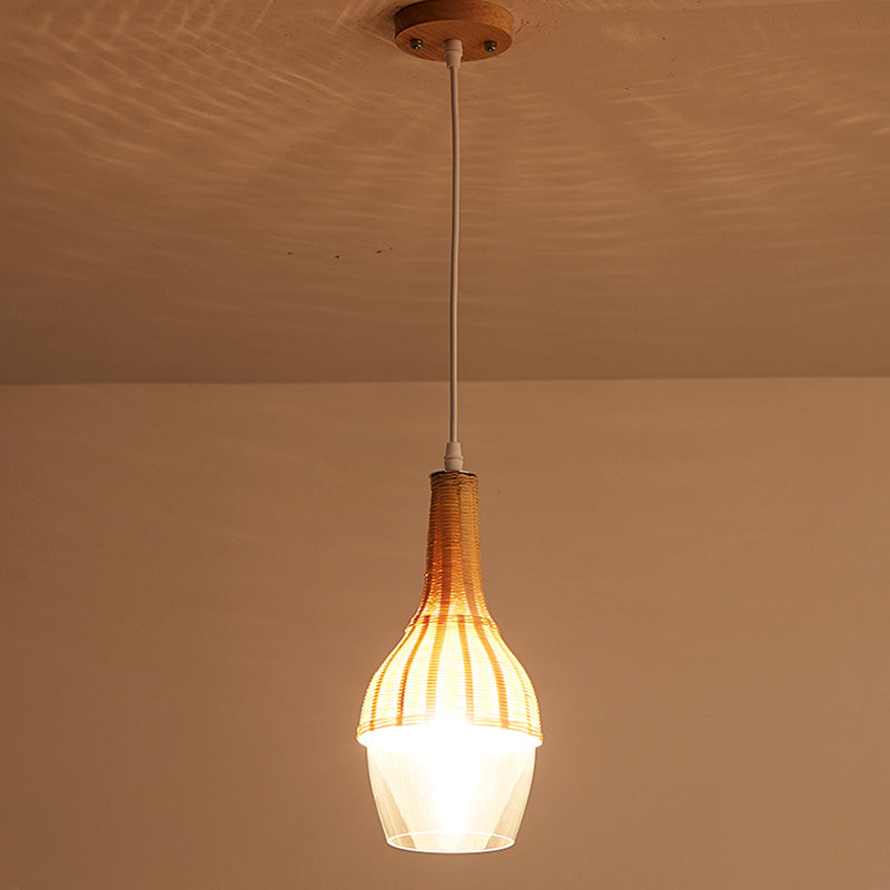 Modern Bamboo Pendant Light Fixture - Wood Design for Dining Room