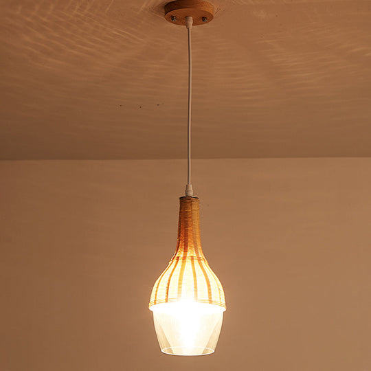 Modern Bamboo Pendant Light Fixture - Wood Design for Dining Room