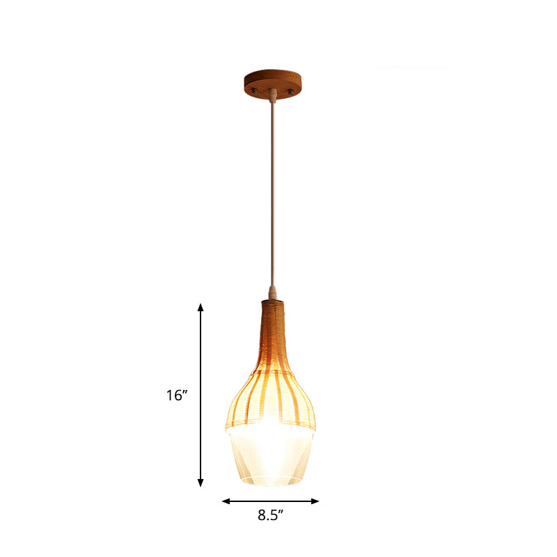 Modern Bamboo Pendant Light Fixture - Wood Design for Dining Room