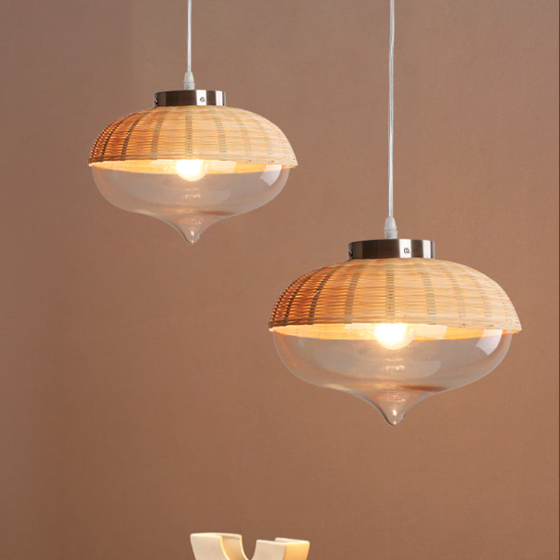 Modern Bamboo Pendant Light Fixture - Wood Design for Dining Room