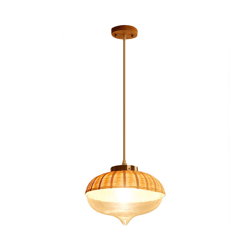 Modern Bamboo Pendant Light Fixture - Wood Design for Dining Room