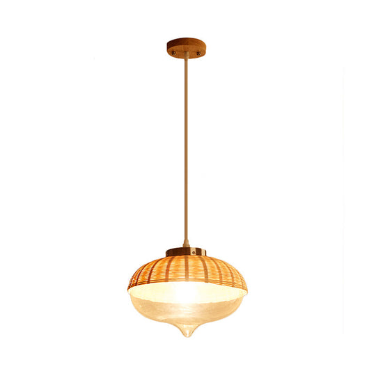 Modern Bamboo Dome Pendant Light Fixture For Dining Room - Eco-Friendly Wood Hanging Lamp