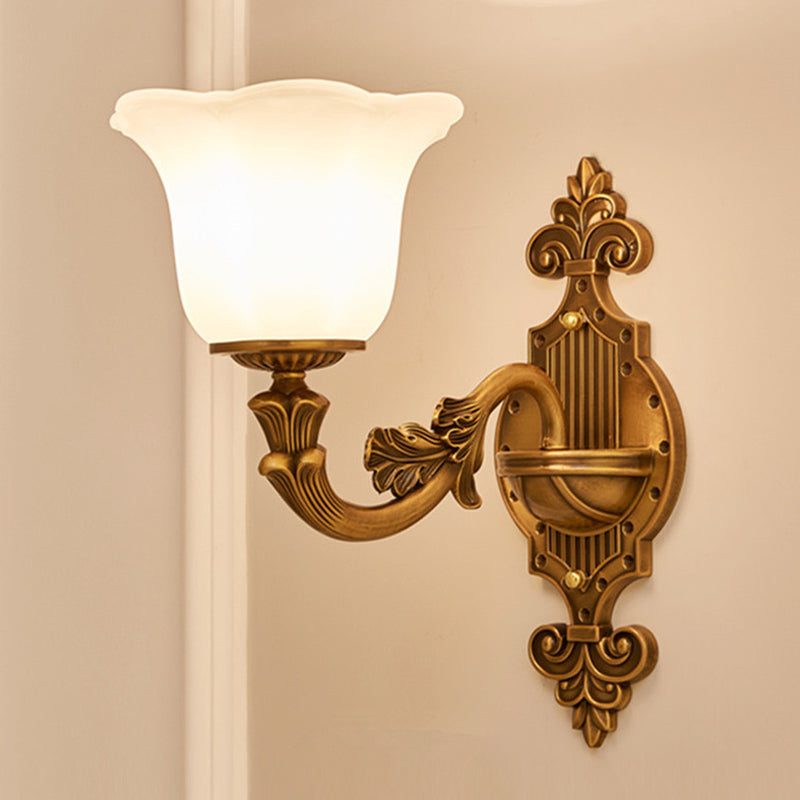 Brass Wall Light With Frosted Glass Shade For Hallway