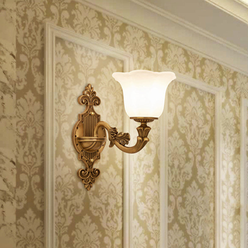 Brass Wall Light With Frosted Glass Shade For Hallway