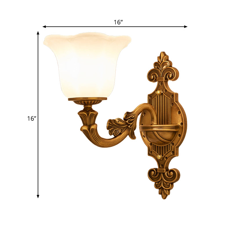 Brass Wall Light With Frosted Glass Shade For Hallway