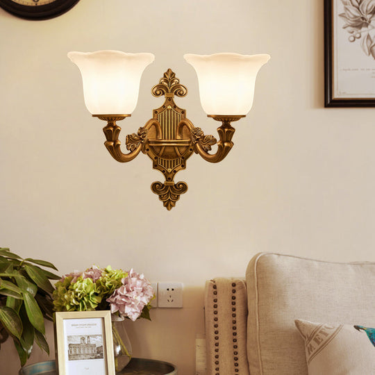 Brass Wall Light With Frosted Glass Shade For Hallway