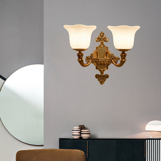 Brass Wall Light With Frosted Glass Shade For Hallway