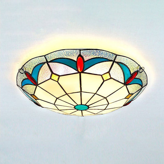 Nautical Stained Glass Flush Mount Ceiling Light In White - 12/16 Width For Living Room