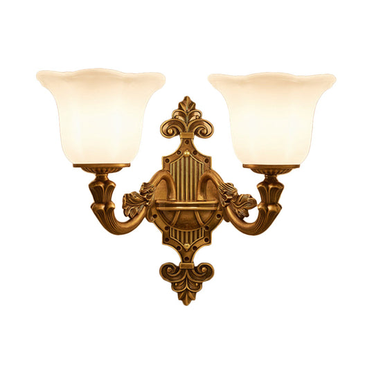 Brass Wall Light With Frosted Glass Shade For Hallway