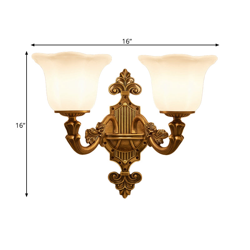 Brass Wall Light With Frosted Glass Shade For Hallway