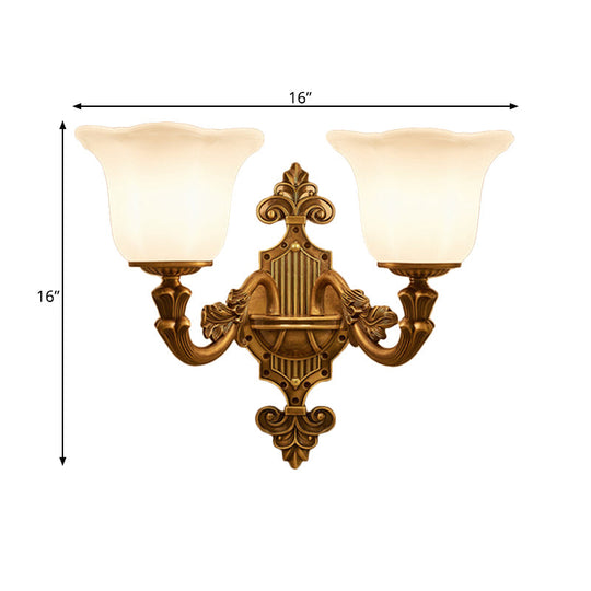 Brass Wall Light With Frosted Glass Shade For Hallway