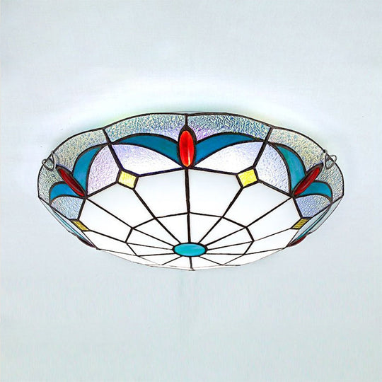 Nautical Stained Glass Flush Mount Ceiling Light In White - 12/16 Width For Living Room