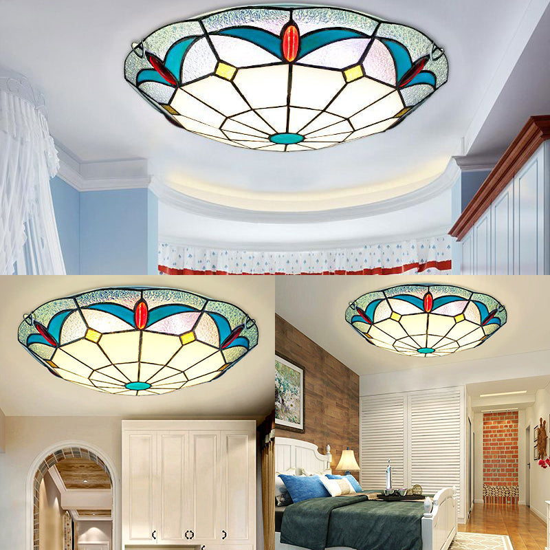 Nautical Stained Glass Flush Mount Ceiling Light in White - 12"/16" Width for Living Room