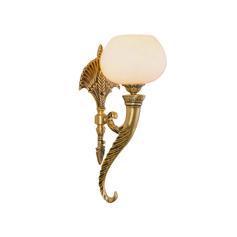 Traditional Opal Glass Wall Sconce In Gold - 1 Light Lighting For Living Room