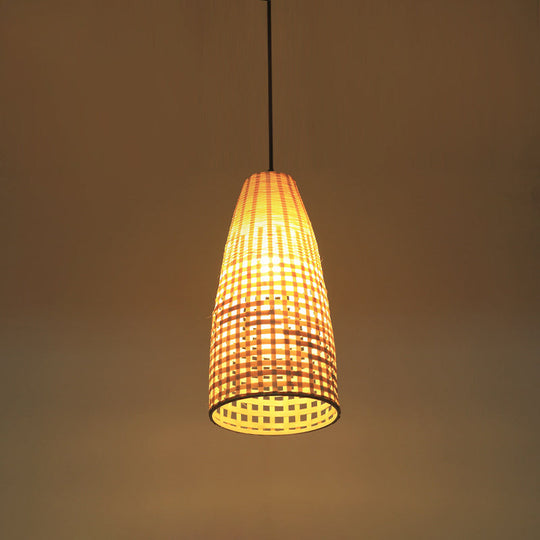 Bamboo Tapered Pendant Light With 1 Bulb For Modern Ceiling Hanging