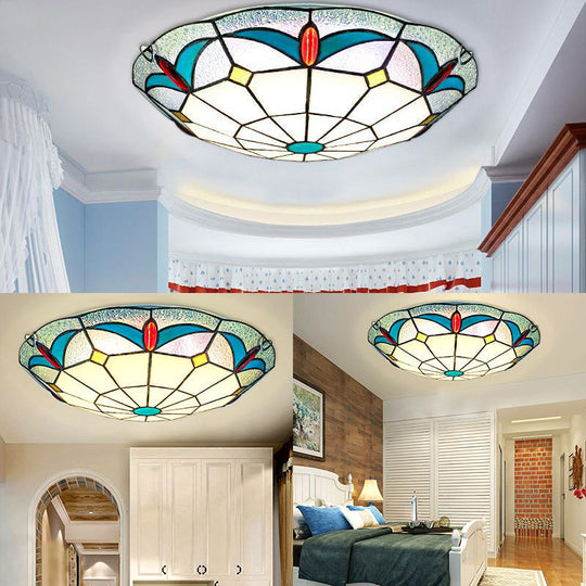 Nautical Stained Glass Flush Mount Ceiling Light In White - 12/16 Width For Living Room