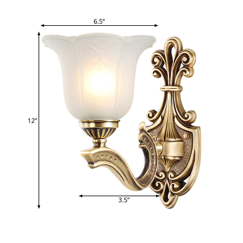 Opal Glass Petal Wall Light With Carved Brass Finish