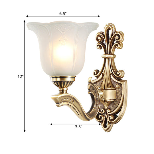 Opal Glass Petal Wall Light With Carved Brass Finish