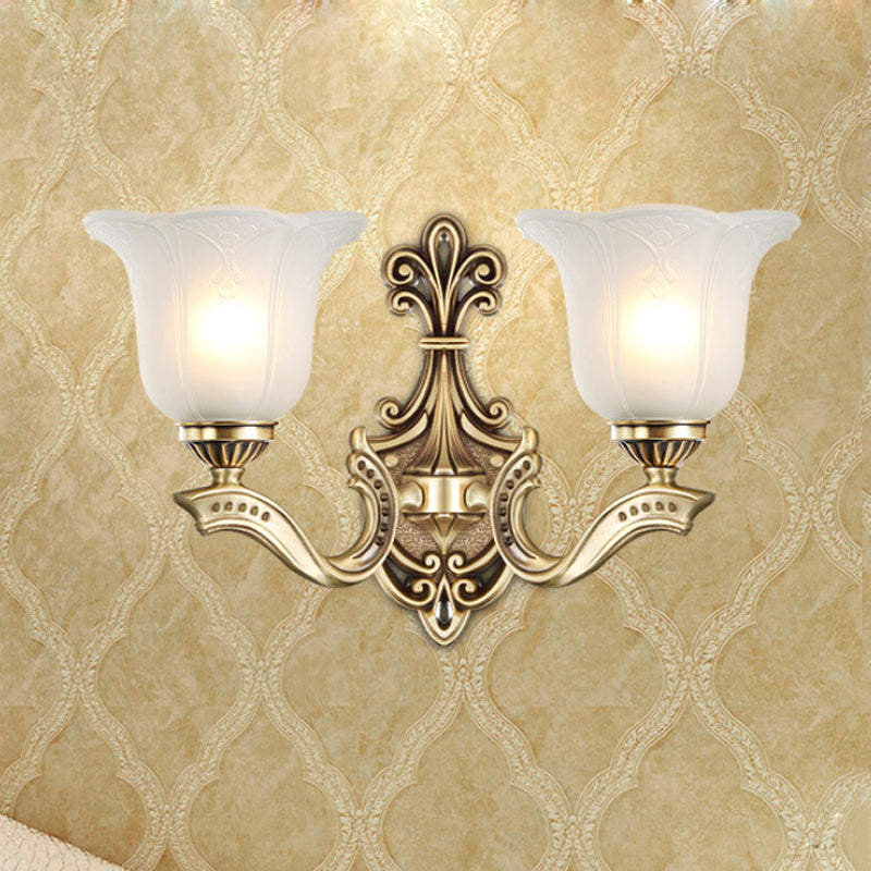 Opal Glass Petal Wall Light With Carved Brass Finish 2 /