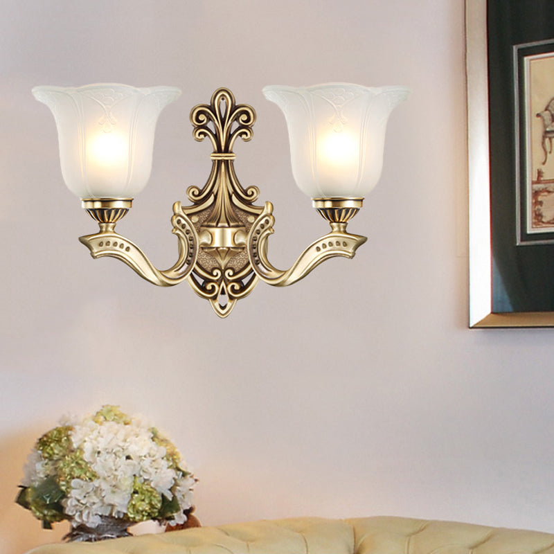 Opal Glass Petal Wall Light With Carved Brass Finish