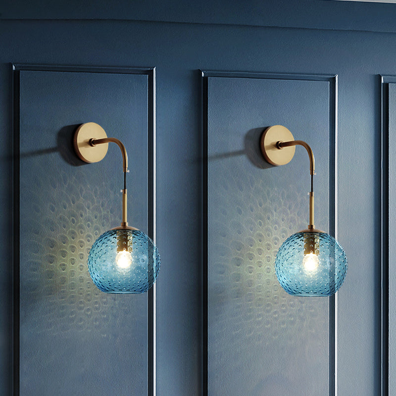 Retro Glass Globe Wall Lamp: Pink/Yellow/Blue With Brass Finish