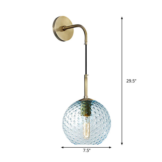 Retro Glass Globe Wall Lamp: Pink/Yellow/Blue With Brass Finish