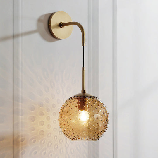 Retro Glass Globe Wall Lamp: Pink/Yellow/Blue With Brass Finish Amber