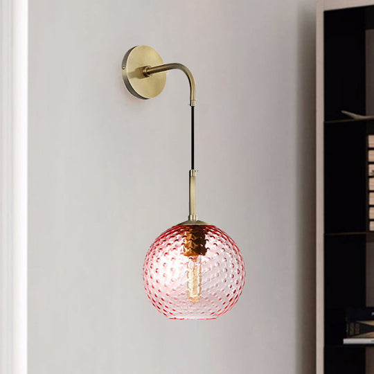 Retro Glass Globe Wall Lamp: Pink/Yellow/Blue With Brass Finish