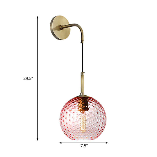 Retro Glass Globe Wall Lamp: Pink/Yellow/Blue With Brass Finish