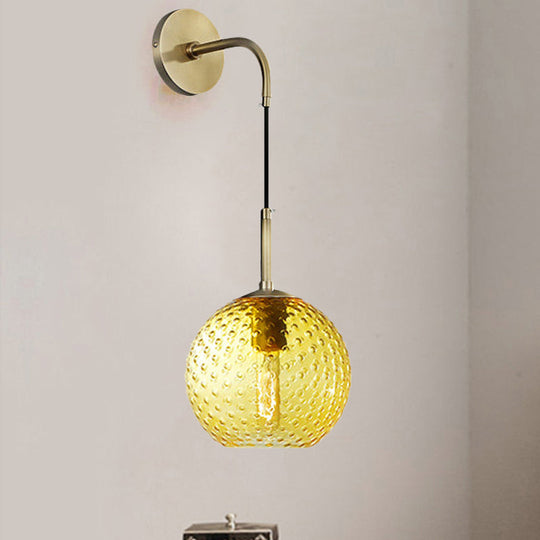 Retro Glass Globe Wall Lamp: Pink/Yellow/Blue With Brass Finish