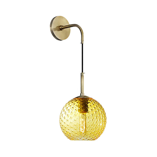 Retro Glass Globe Wall Lamp: Pink/Yellow/Blue With Brass Finish