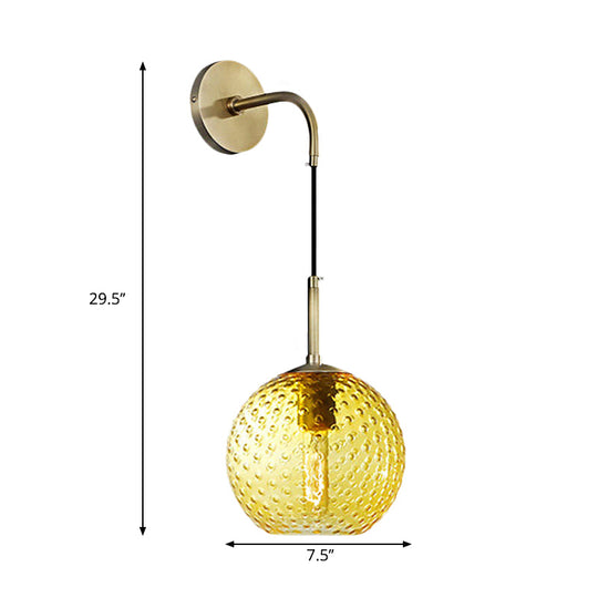 Retro Glass Globe Wall Lamp: Pink/Yellow/Blue With Brass Finish