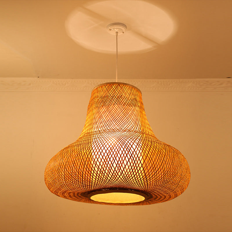 Contemporary Bamboo Gourd Suspension Pendant Light - 1 Head Wood Ceiling Hanging Lamp