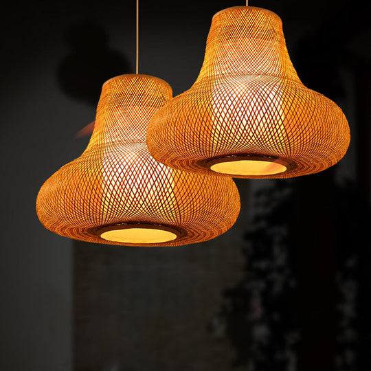 Contemporary Bamboo Gourd Pendant Light - Wood Ceiling Hanging Lamp