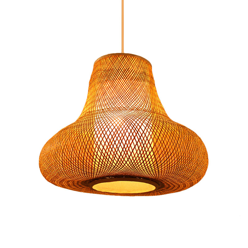 Contemporary Bamboo Gourd Pendant Light - Wood Ceiling Hanging Lamp