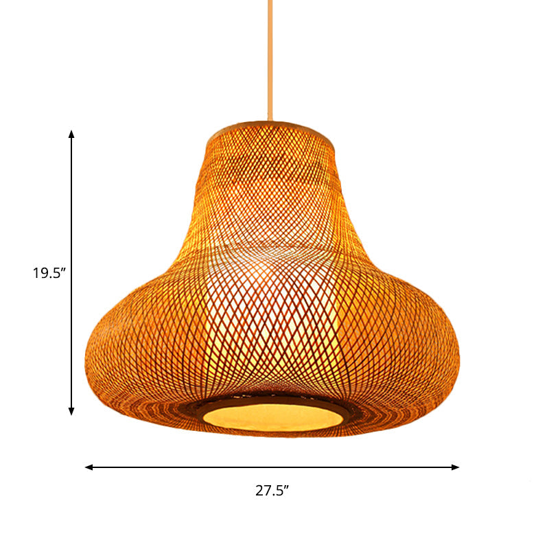 Contemporary Bamboo Gourd Pendant Light - Wood Ceiling Hanging Lamp