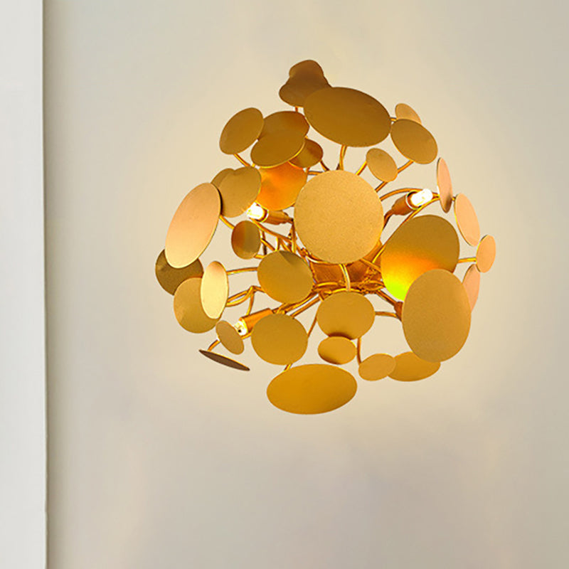 Contemporary Gold Steel Wall Sconce Lighting - 4-Bulb Circular Design For Living Rooms