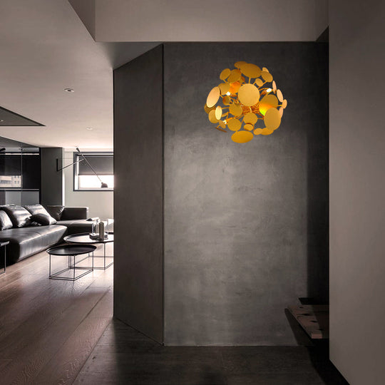 Contemporary Gold Steel Wall Sconce Lighting - 4-Bulb Circular Design For Living Rooms