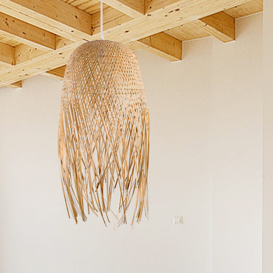 Handcrafted Asian Bamboo Ceiling Light With 1 Bulb For Living Room