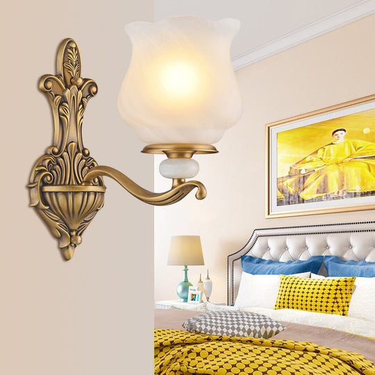 Traditional Brass Wall Sconce With Frosted Glass Shade Half Head Design