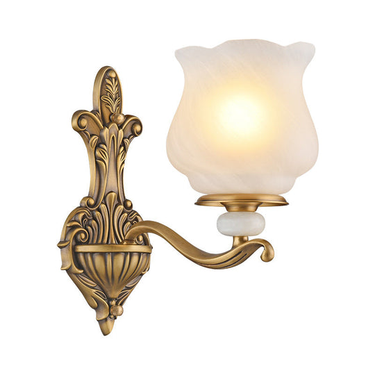 Traditional Brass Wall Sconce With Frosted Glass Shade Half Head Design