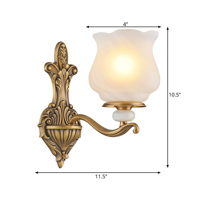 Traditional Brass Wall Sconce With Frosted Glass Shade Half Head Design