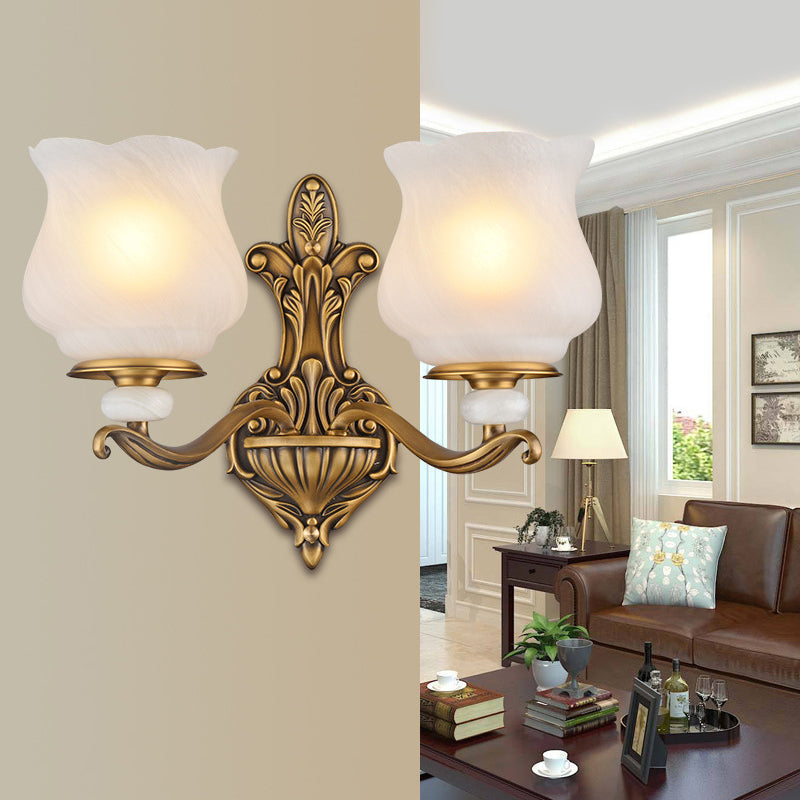 Traditional Brass Wall Sconce With Frosted Glass Shade Half Head Design 2 /