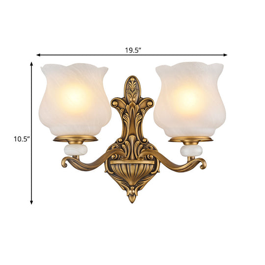 Traditional Brass Wall Sconce With Frosted Glass Shade Half Head Design