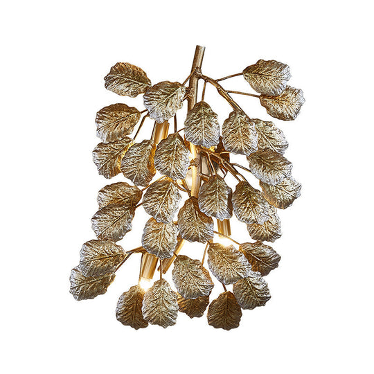 Bronze Leaf Wall Sconce - Traditional 3-Light Aluminum Fixture For Living Room