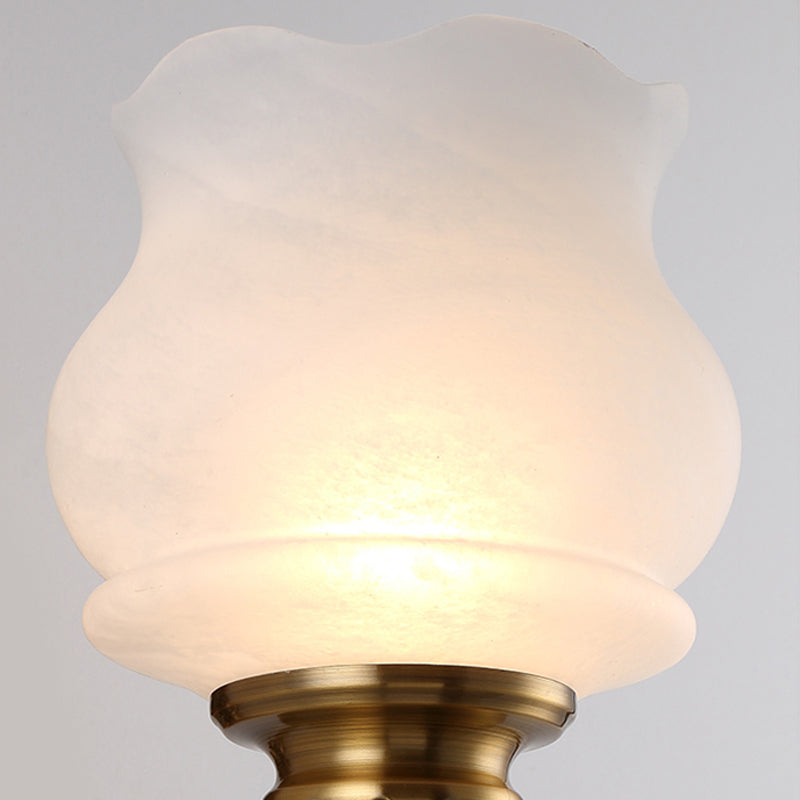 Traditional Milky Glass Wall Mount Lamp With Petal Shade - Brass Finish