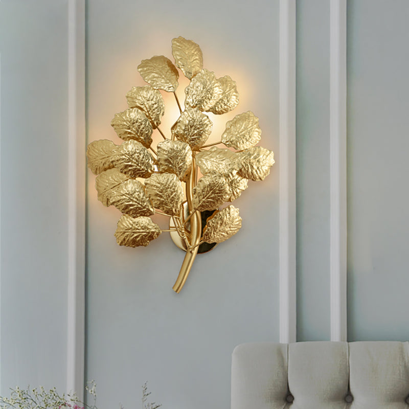 Contemporary Leaf Wall Sconce With Dark Coffee/Gold Finish - Perfect For Living Room Lighting Gold