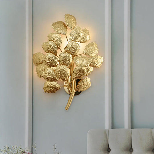 Contemporary Leaf Wall Sconce With Dark Coffee/Gold Finish - Perfect For Living Room Lighting Gold