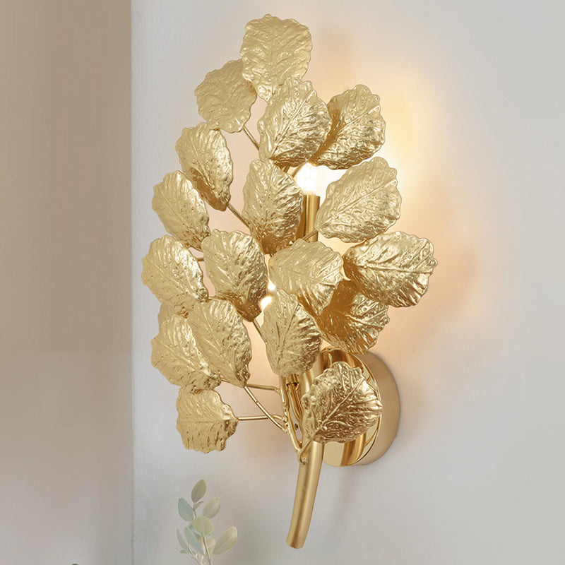 Contemporary Leaf Wall Sconce With Dark Coffee/Gold Finish - Perfect For Living Room Lighting